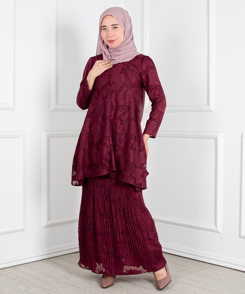 Chempaka Zip - Up Kurung Pahang (Pleated Skirt)