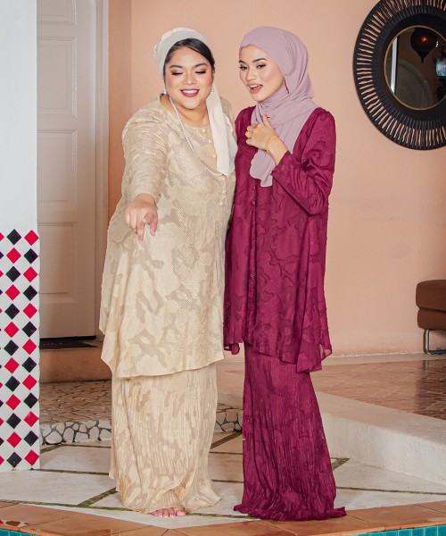 Chempaka Zip - Up Kurung Pahang (Pleated Skirt)