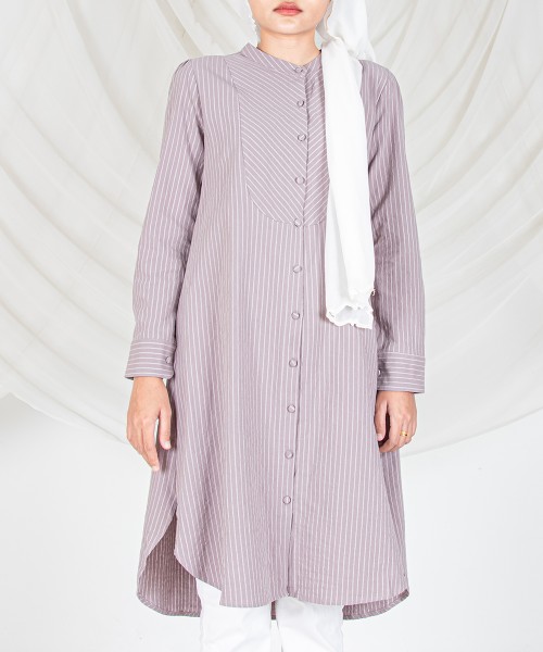 Garis Cotton Full-Button Tunic