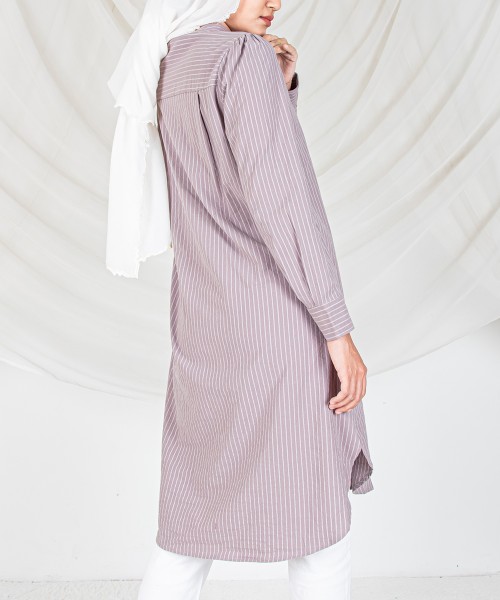 Garis Cotton Full-Button Tunic