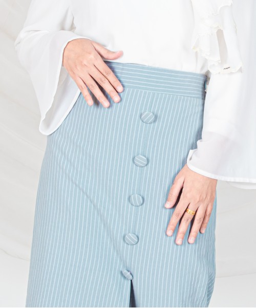 Garis Cotton Button Skirt