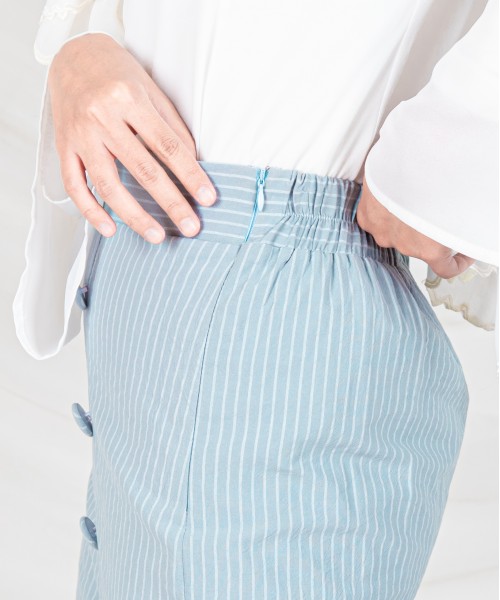 Garis Cotton Button Skirt