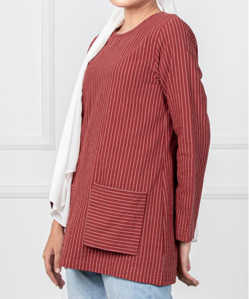 Garis Cotton Front-Pocket Top