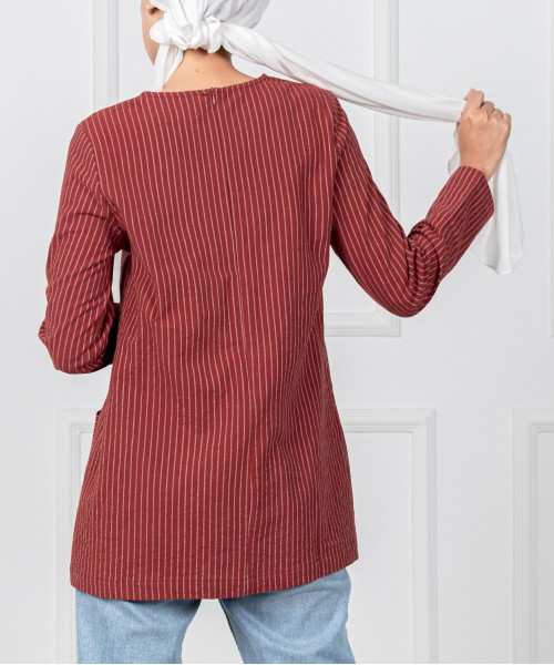 Garis Cotton Front-Pocket Top