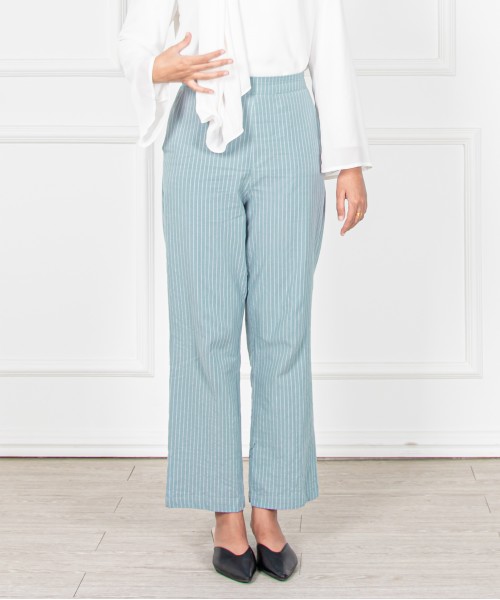 Garis Cotton Straight-Cut Pants