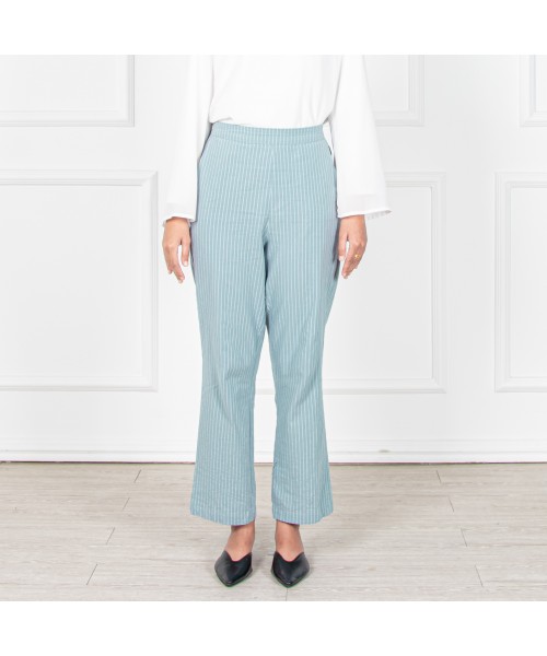 Garis Cotton Straight-Cut Pants