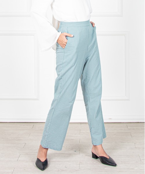 Garis Cotton Straight-Cut Pants