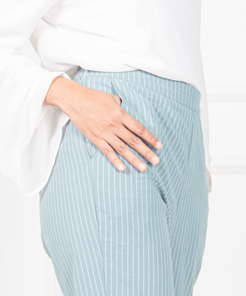 Garis Cotton Straight-Cut Pants