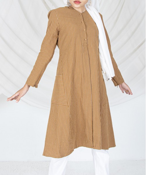 Garis Cotton Side-Pockets Tunic