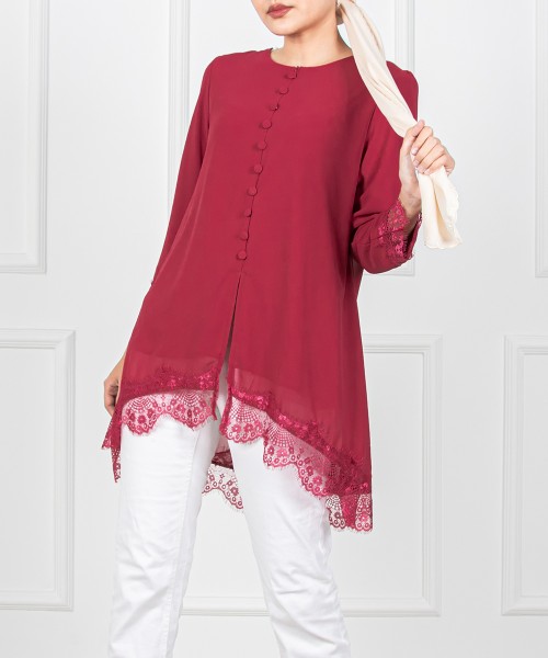 Karina Zip-Up Button Lace Top