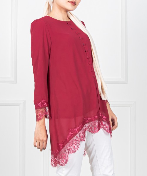 Karina Zip-Up Button Lace Top