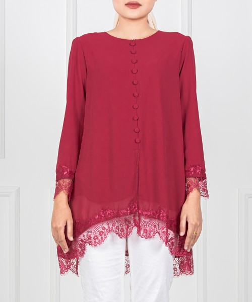 Karina Zip-Up Button Lace Top