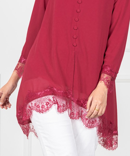 Karina Zip-Up Button Lace Top